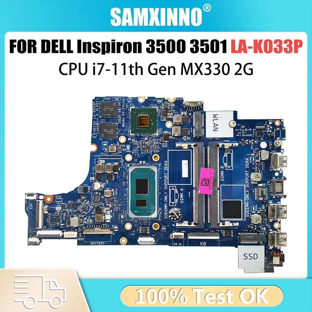 LA-K033P Mainboard For Dell Inspiron 15 3501 Vostro 3400 3500 Laptop Motherboard With CPU i5 i7 11th Gen MX330 GPU DDR4