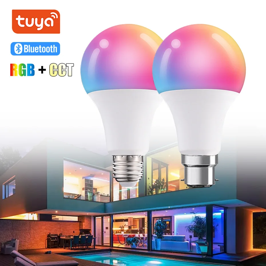 

Bluetooth LED Bulb 15W E27 B22 RGB+CW+WW Colourful Light Lamp Tuya Smart Life APP Control Using Gateway Compatible with Alexa