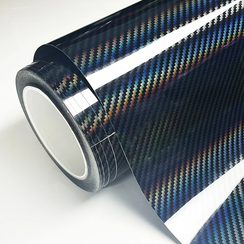 PET Glänzende Laser-Holographische Carbonfaser-Vinylfolie mit Luftkanälen Selbstklebende Auto- und Motorrad-Folierung Aufkleber Dekorfolie
