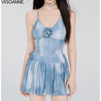 VigoAnne 여성용 섹시한 타이 다이 2 피스 수영복, 푸시업 원피스 수영복, 한국 클로즈 모노키니, 레이디 여름 목욕 세트, 2024  Best5