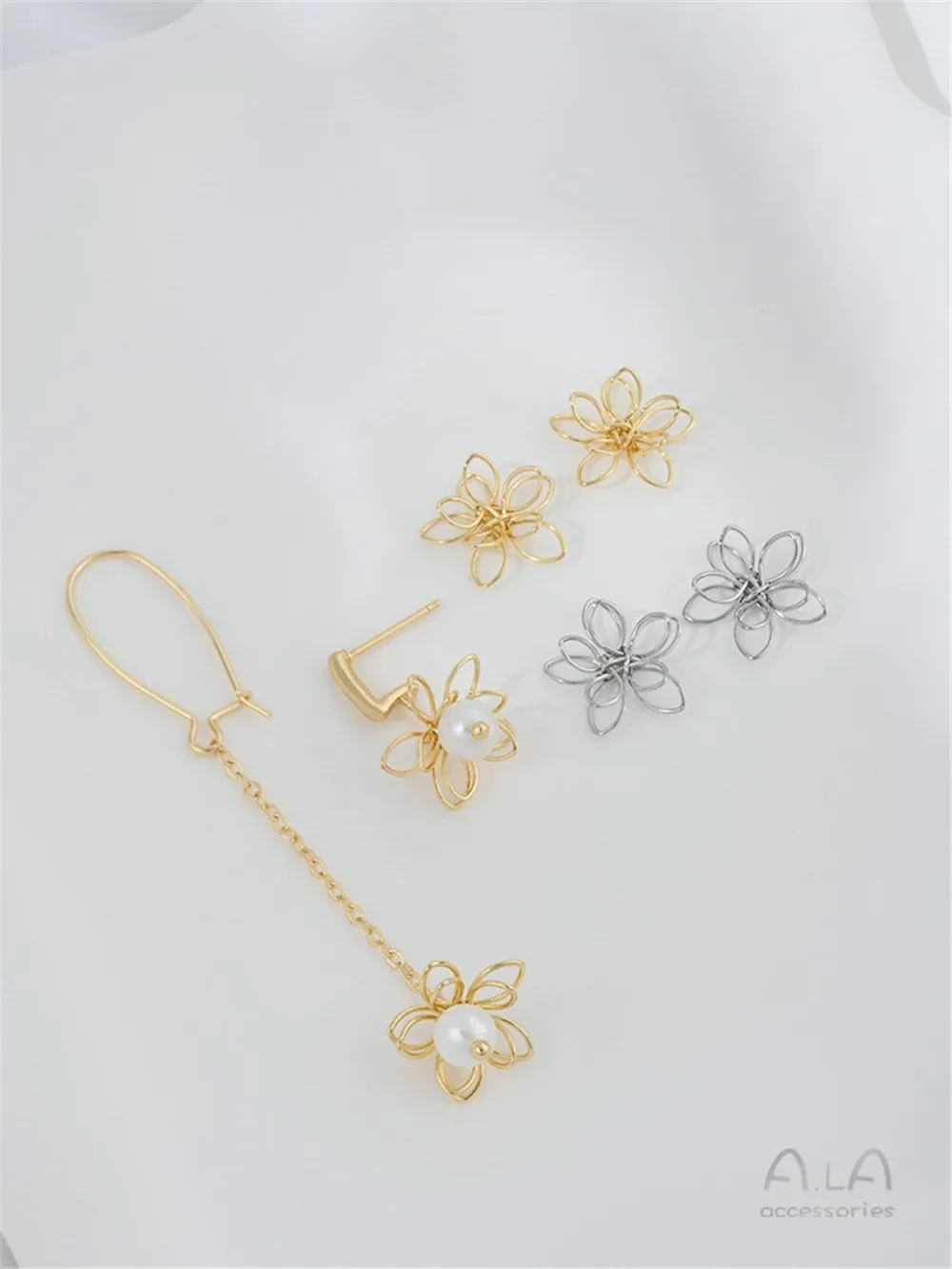 14k ouro-cor fio de cobre embrulho dupla camada flor acessórios feitos à mão diy ornamentos de orelha pingente materiais artesanais b362