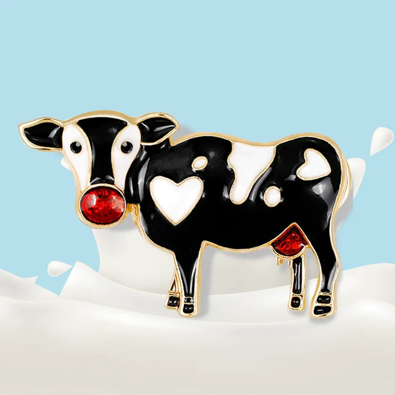 High Quality Color Enamel Cow Brooch Cartoon Alloy Animal Brooches Pin Jewelry Clothing Accessories Unique Gift