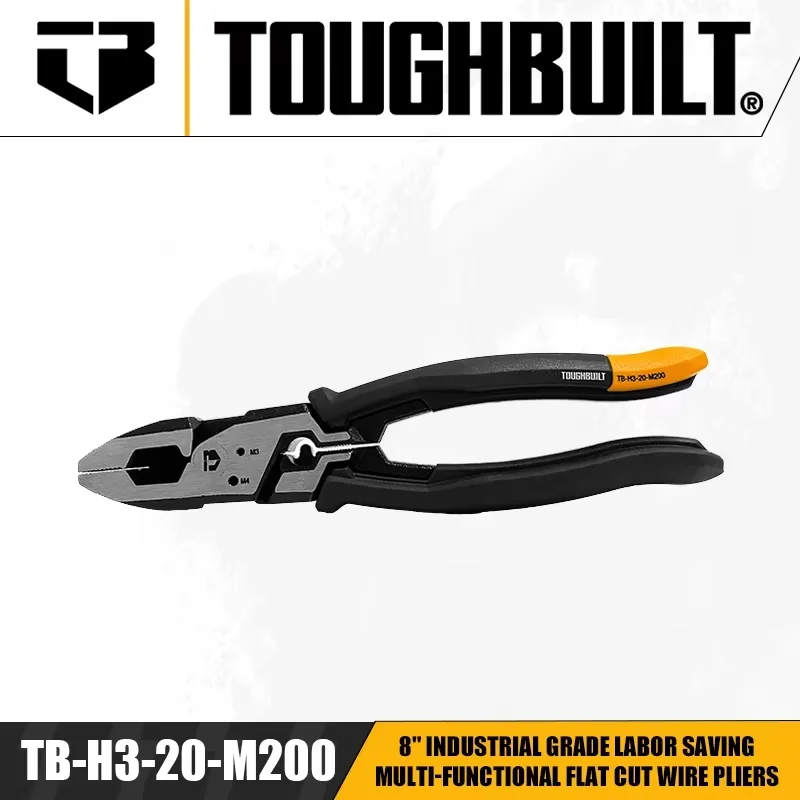 

TOUGHBUILT TB-H3-20-M200 8"Industrial Grade Labor Saving Multi-Functional Flat Cut Wire Pliers Hand Tools