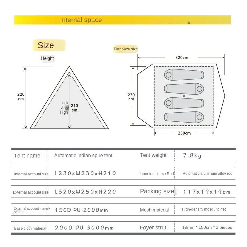 Outdoor Camping Indian Pyramid Automatic Tent Sunshade And Sunscreen Double-layer Rainproof Minaret Tent