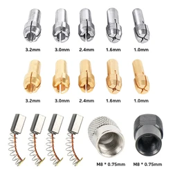 16PCS/Lot Mini Drill Collet Chuck 10PCS 1.0-3.2mm 4.3mm Shank Brass Chucks Adapter With 2PCS M8 Nuts 4PCS Carbon Brush 5*5*8