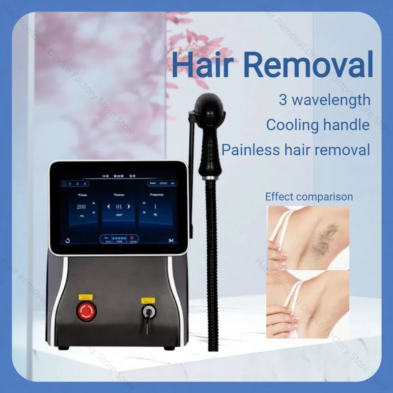 

Diode Laser 755 808 1064nm 3 Wavelengths Hair Removal Machine Cooling Head Painless Laser Epilator Face Body Hair Removal