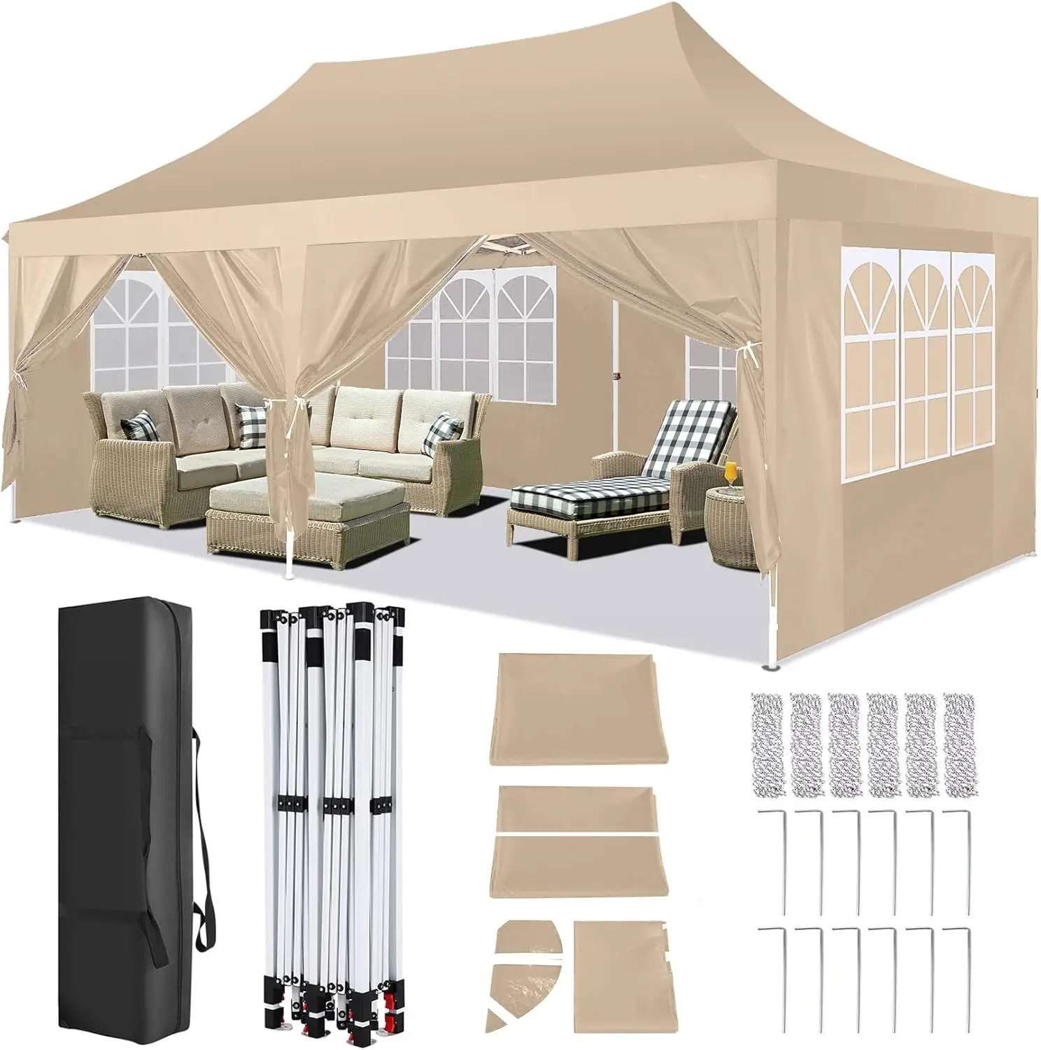 10x20 Pop Up Canopy Party Tents for Parties Waterproof Outdoor Event Shelter with 6 Sidewalls UV Protection 50+ Camping