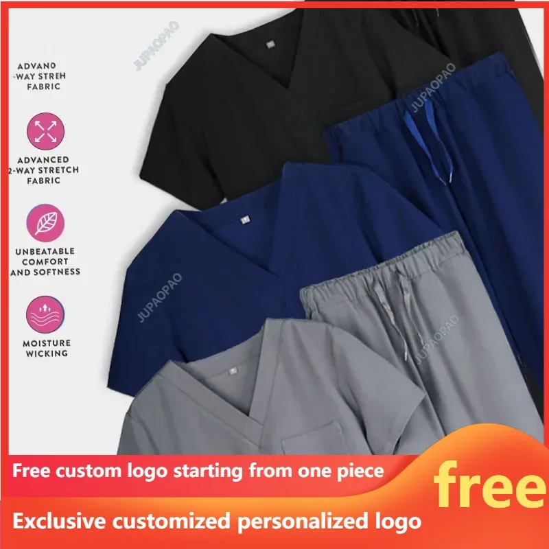 

New Personalized Logo Customization Quick-Dry Sport Unisex Medical Uniform Nursing Scrubs Stretch Aesthetic Top and Pant Outfit