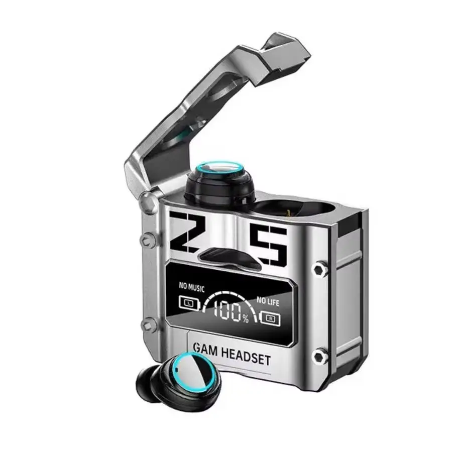 Bluetooth headset, wireless touch metal mecha style low-power e-sports game digital display headset Bluetooth earphone