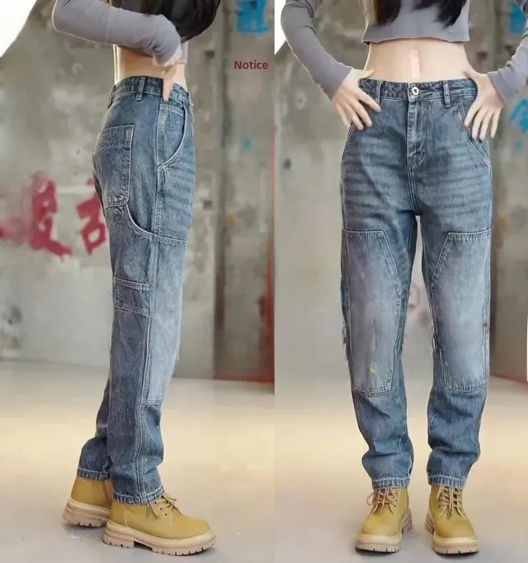 الرجعية الأمريكية حجم كبير الرجال الجينز العصرية الثقيلة دو Waed عادية فضفاض مستقيم الساق الخريف الشتاء ملابس العمل هارلان السراويل