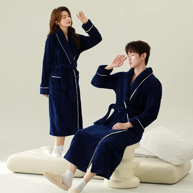 Autumn Winter Nightgown Double-sided Velvet Love Hotel Bathrobe Plus Long Coral Velvet Robe Nightgown Comfortable Both Men Women