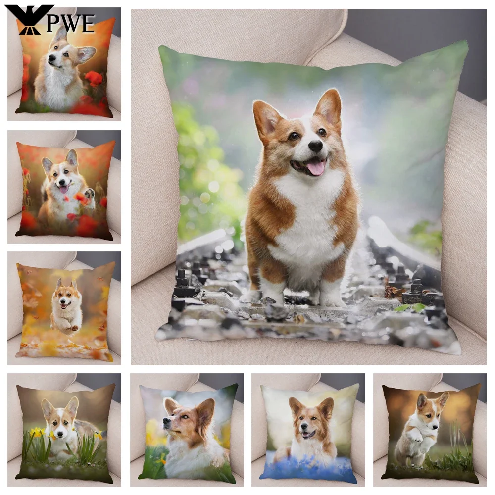 Cute Animal Welsh Corgi Pembroke Dog Pattern Pillowcase Decorative Print For Sofa Home Car