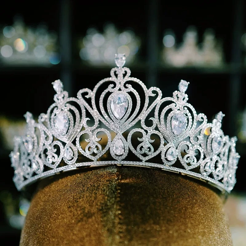 

High-End Heart Shape Bride Cubic Hair Crown Luxurious Princess Wedding Hair Accessory Grand Queen HEadpiece Accessories