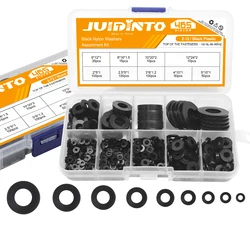 JUIDINTO 465pcs Nylon Plastic Flat Washers Kit M2 M2.5 M3 M4 M5 M6 M8 M10 M12 Black White Flat Washers Assortment Kit for Screws