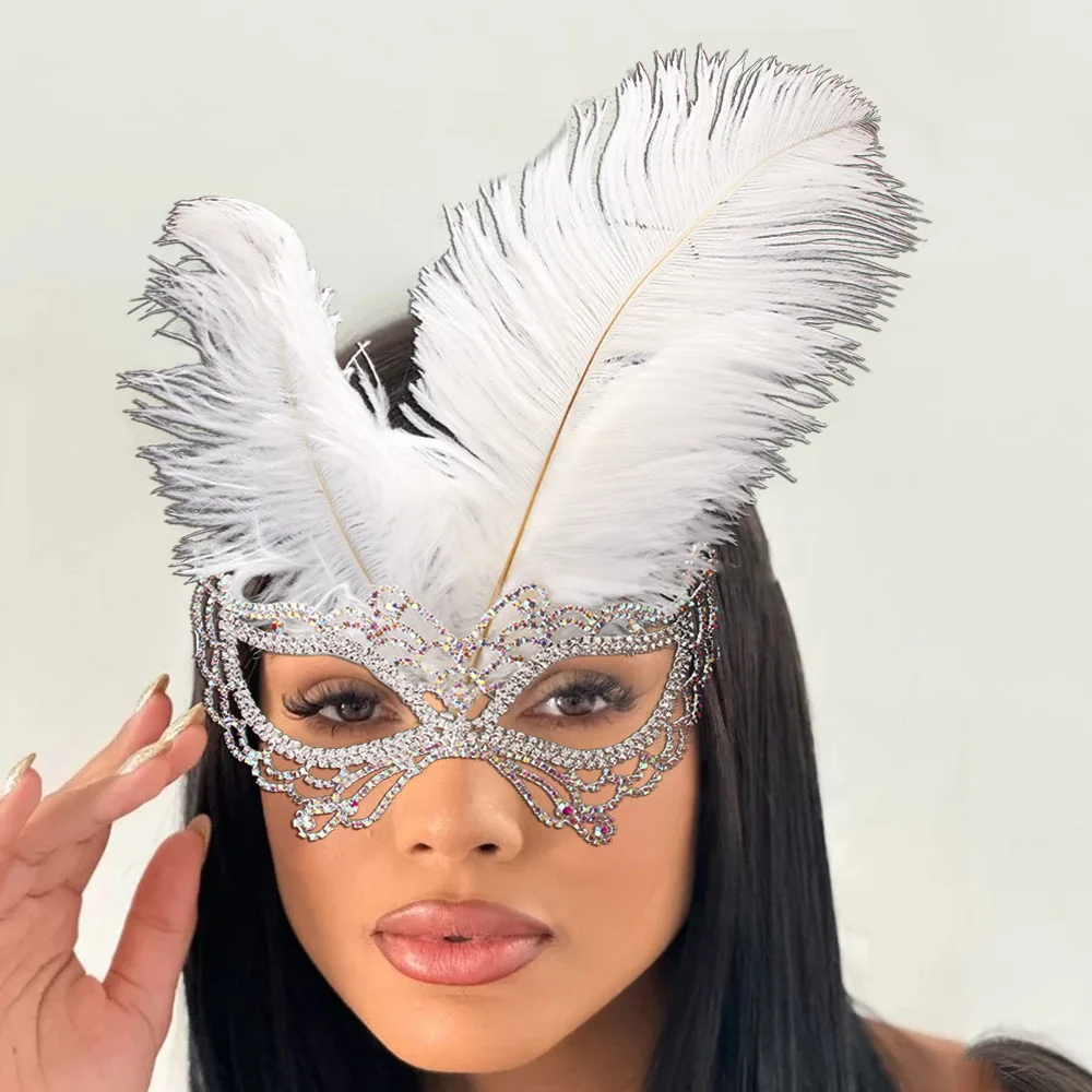 Gorgeous Colourful Rhinestone Feather Mask Bridal Masquerade Gift Elegant Princess Hollowen Crystal Face Jewelry Cosplay Party