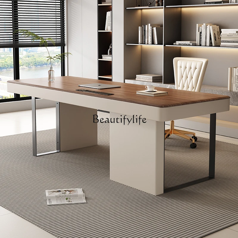 مكتب بلون الجوز الخفيف على الطراز الإيطالي مكتب مكتب فاخر وخفيف الوزن وأنيق وطويل وكبير #2