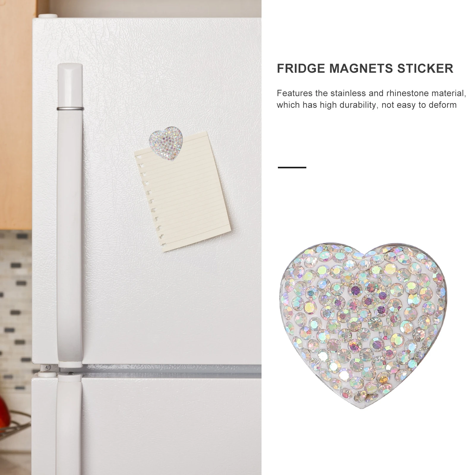

2PCS Heart-shaped Diamond-set Fridge Magnets Cute Wedding Decor Metal Decals Refrigerator Stickers Round Rhinestone Bright