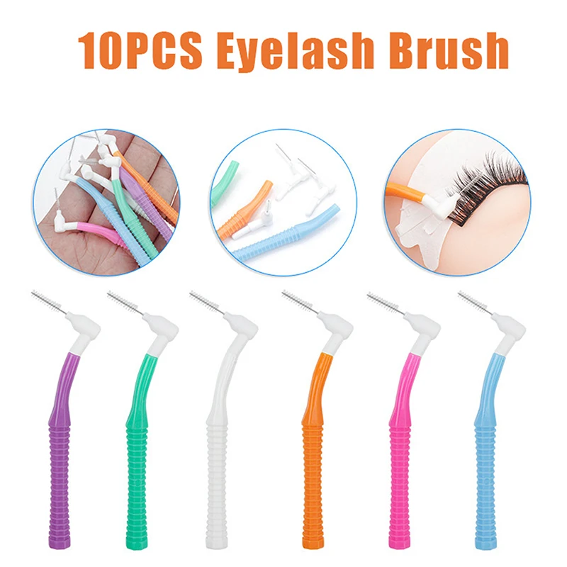 10PCS L-Shaped Mini Eyelash Brush Eyelash Extension Brushes For Eye Lash Cleaning Mascara Wands Applicator Lip Brush Makeup Tool