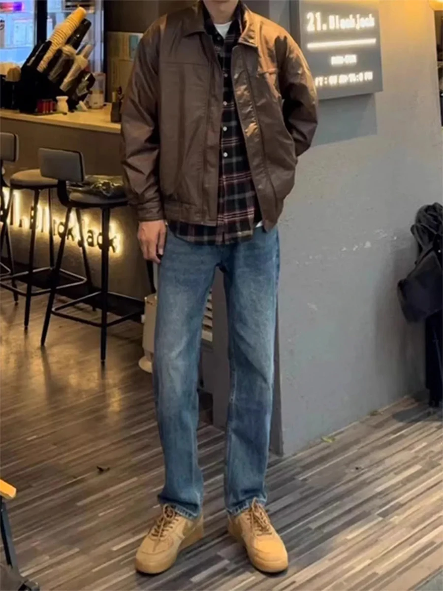 

Blue Straight Leg Jeans Men's Spring Autumn Boots Matching Trousers Slimming Haome High Waist Long Pants