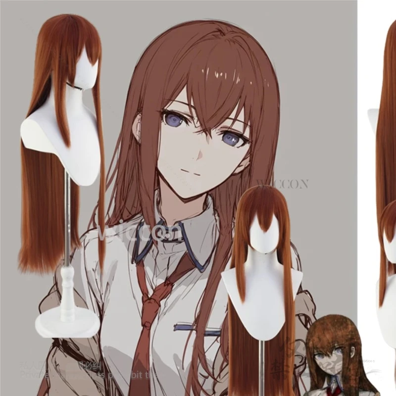 

Anime Steins Gate Makise Kurisu Cosplay Costume Khaki Heat Resistant Synthetic Hair 80/100cm Wigs Role Play Halloween Party Cos