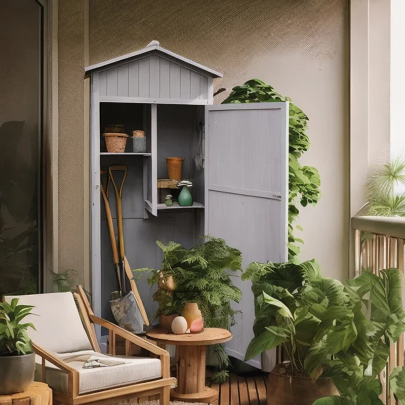 Wooden house shape outdoor tool storage cabinet, garden arrangement gardening villa courtyard landscaping decoration ornament