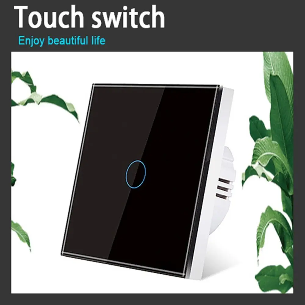 EU Standard Touch Sensor Switch 1/2/3 Gang Glass Panel Wall Light Switch LED Backlight No Neutral Wire Touch Panel Switch