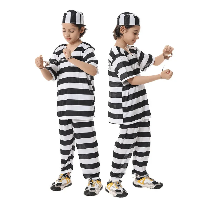 Uniforme de prisión para niños y adultos de Halloween, conjunto de armario para Cosplay, actuación de fiesta de disfraces, accesorio de disfraz para escenario