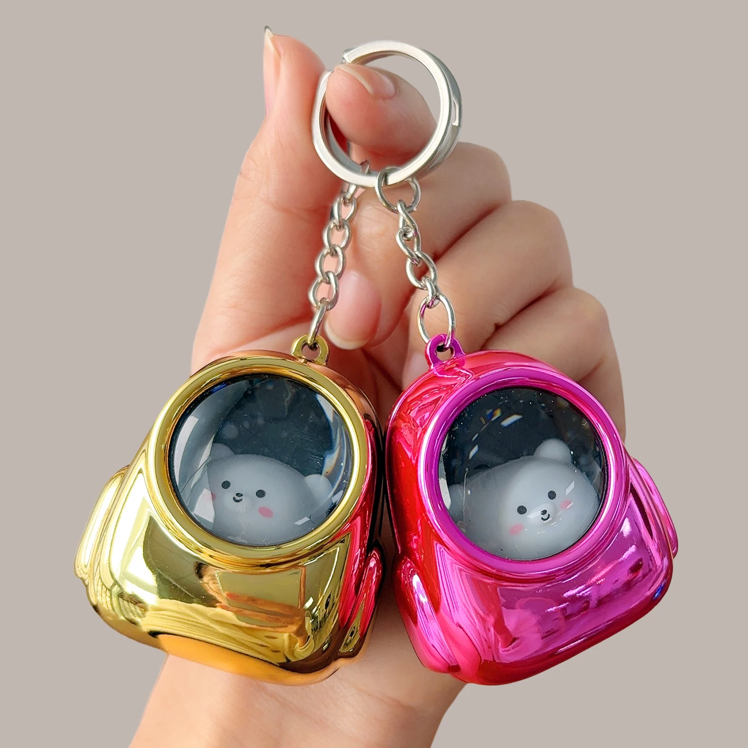 Colorful Night Light Keychain Cute Bear Astronaut Backpack Night Light Keychains Kawaii Bags Hang Key Chains Light Keyring Gifts