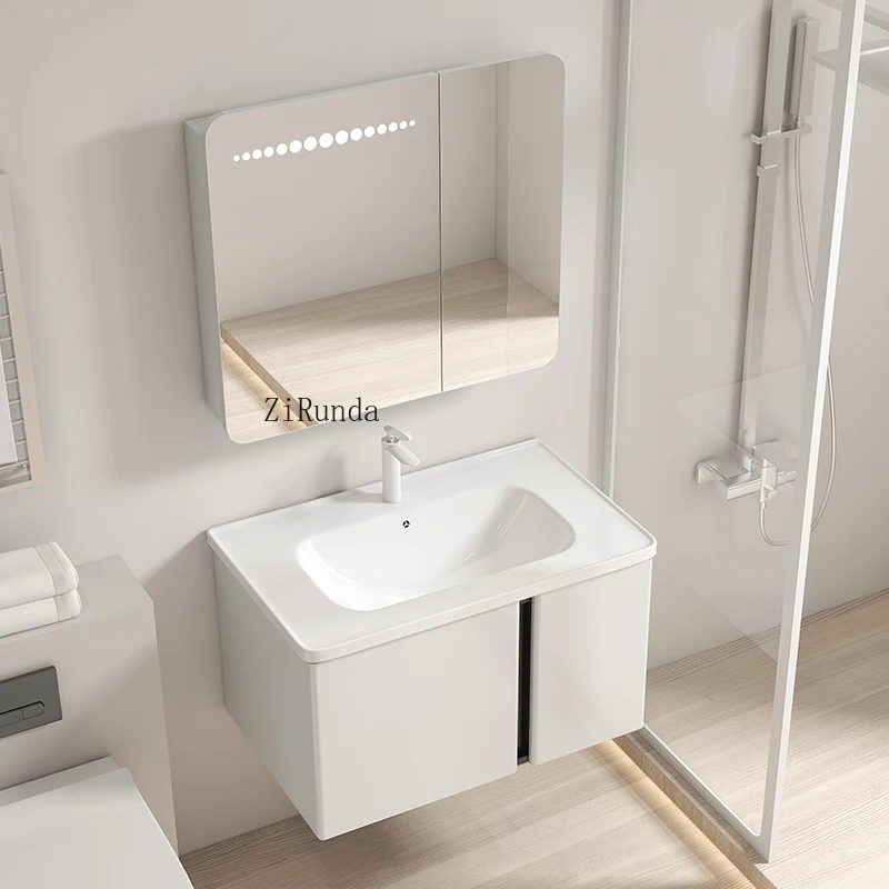 الحليب الأبيض خزانة حمام مزيج الفولاذ المقاوم للصدأ قوس الإضاءة التعريفي حوض السيراميك