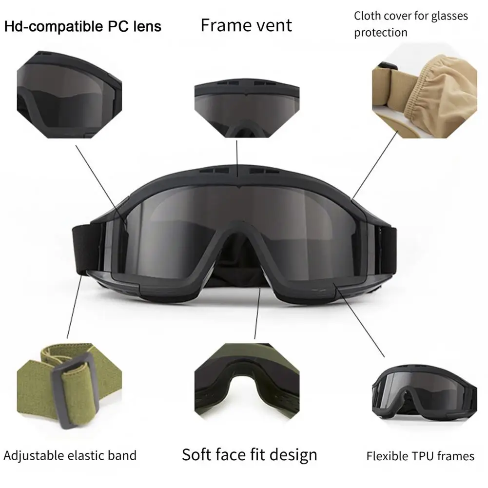 Airsoft TacticalGoggles Desert Locust Goggles Anti Fog Safety Glasses Eyewear with 3 Interchangeable Lenses CS Safe Protection