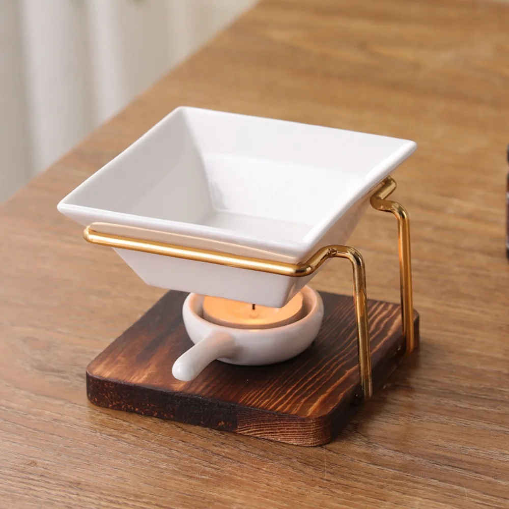 Difusor de Aromas para el Hogar, Quemador de Aceite de Cerámica y Metal con Base de Madera, Decoración para el Hogar