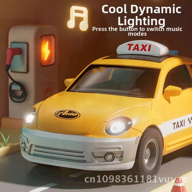 大きな慣性を持つタクシーのおもちゃ、男の子と子供向け、サウンド、ライト、パズル、開閉可能なドア付き、工場直販 - 視覚知能