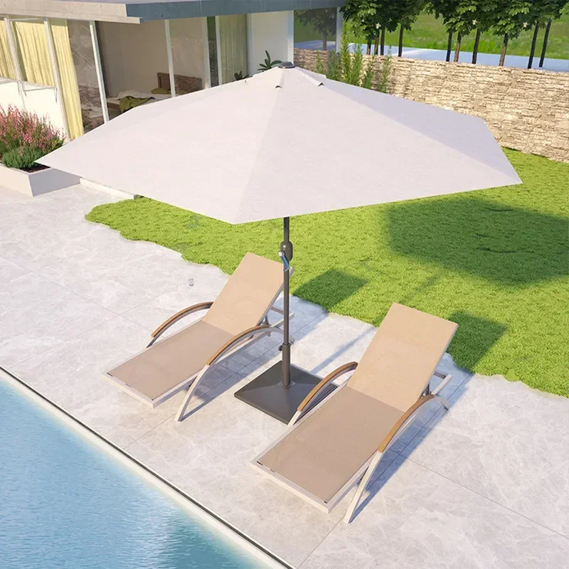 Outdoor Pool Lounger Beach Chair Villa Courtyard Terrace Bench Plastic Wood Armrest Leisure Lying Chaise for Homestay Patio