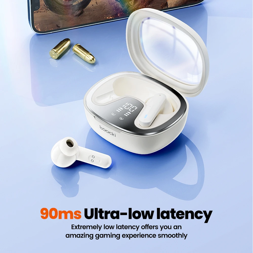 Toocki 068A Wilreless Bluetooth 5.3 Koptelefoon IPX4 Transparant Digitaal Display Hoofdtelefoon Stereogeluid Mini Oordopjes Touch Control