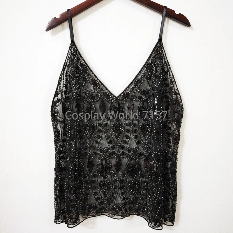Women Summer V Neck Sequin Beaded Cami Top, Elegant Sheer Mesh Sleeveless Camisole, Slim Fit Short Glitter Tank Top Layering image 2