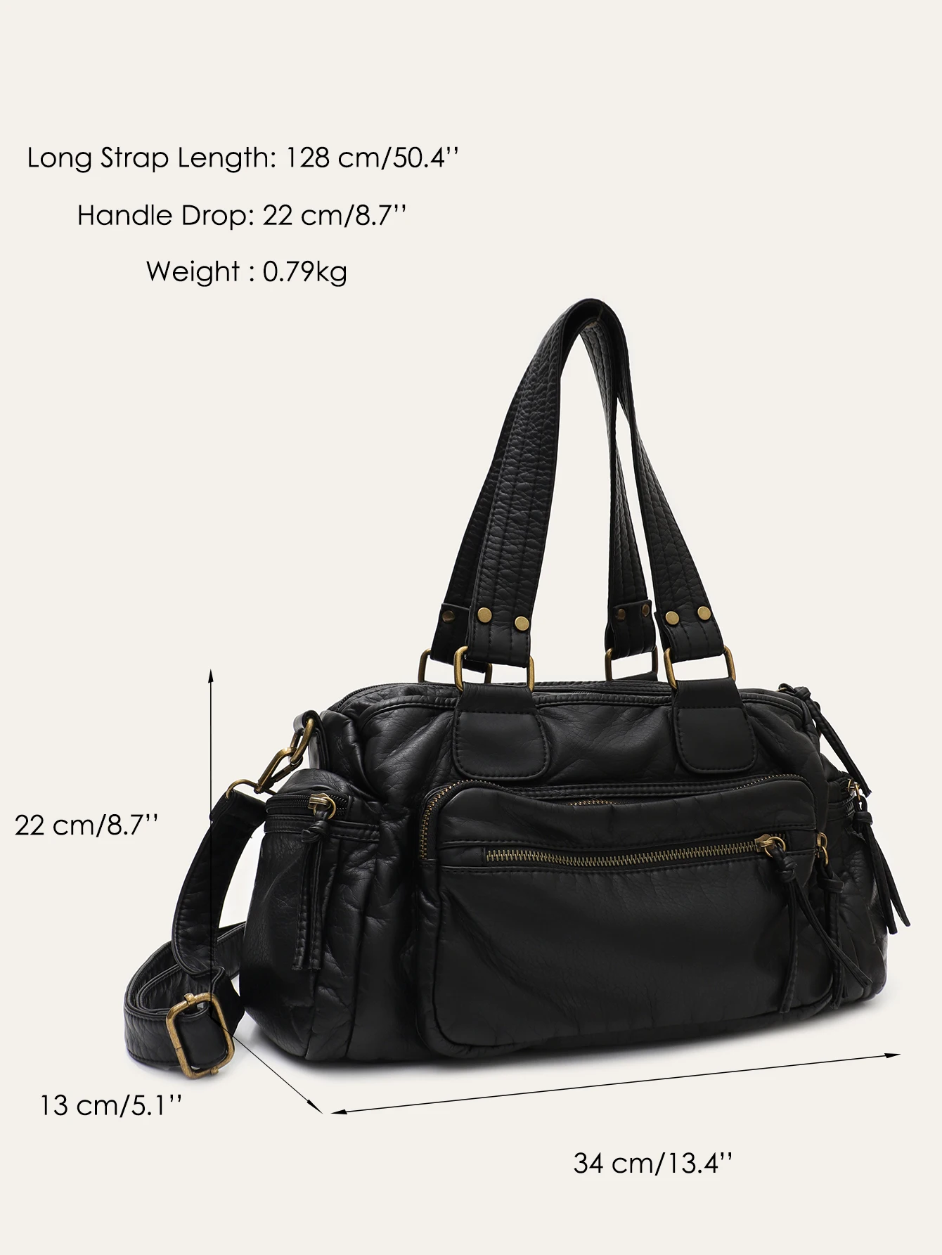 SC Women Cool Street Style Wash PU Leather Handbag Multi Pockets Large Cross body Shoulder Bag College Commute Travel Casual