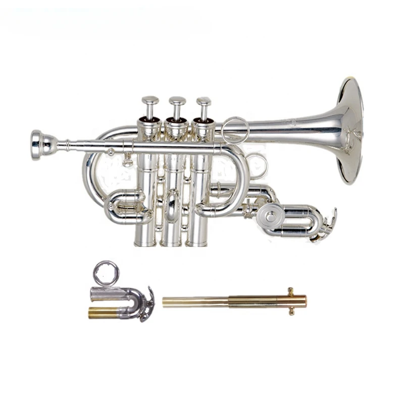 

High Grade Brass Instrument Gold Lacquer / Silver Plated Bb/A Key Piccolo Trumpet With Stainless Steel Piston (JTR-280)