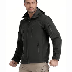 Men's Waterproof Softshell Tactical Jacket Outdoor Hiking Skiing Windbreaker Jacket Winter Windproof Fleece Hoodie Coat