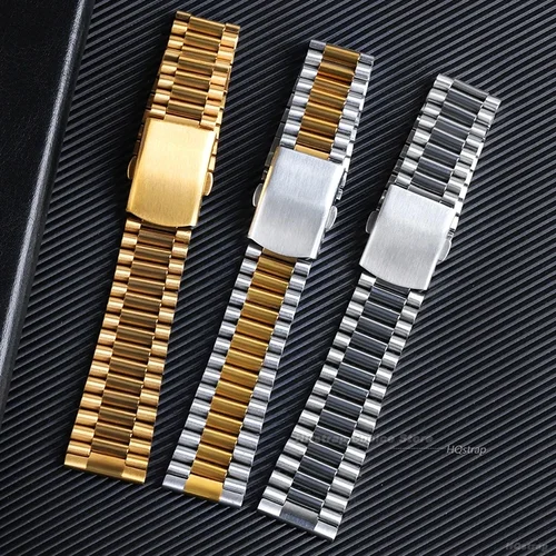 Imagen 2 del producto Correa de reloj de acero inoxidable de 10mm, 12mm, 14mm y 16mm, pulsera de Metal con hebilla plegable, correa de reloj Universal plateada y dorada para hombres y mujeres