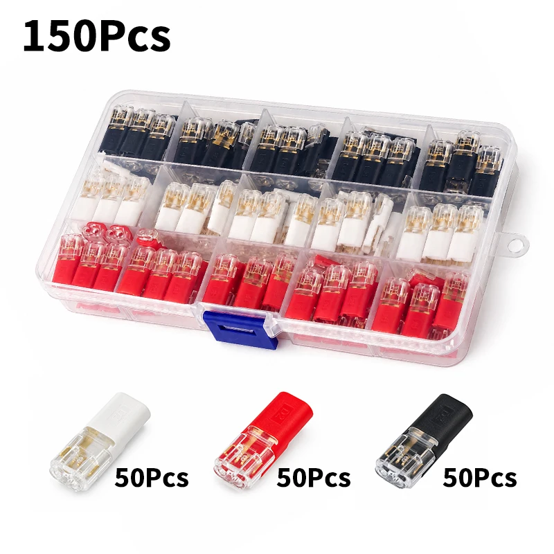 40/150 Stück Elektrische Kabelverbinder 2-polig Ohne Abisolieren Lötfreie Verriegelbare Steckverbinder Inline-Spleißkit 22-18AWG Automotive LED-Verkabelung