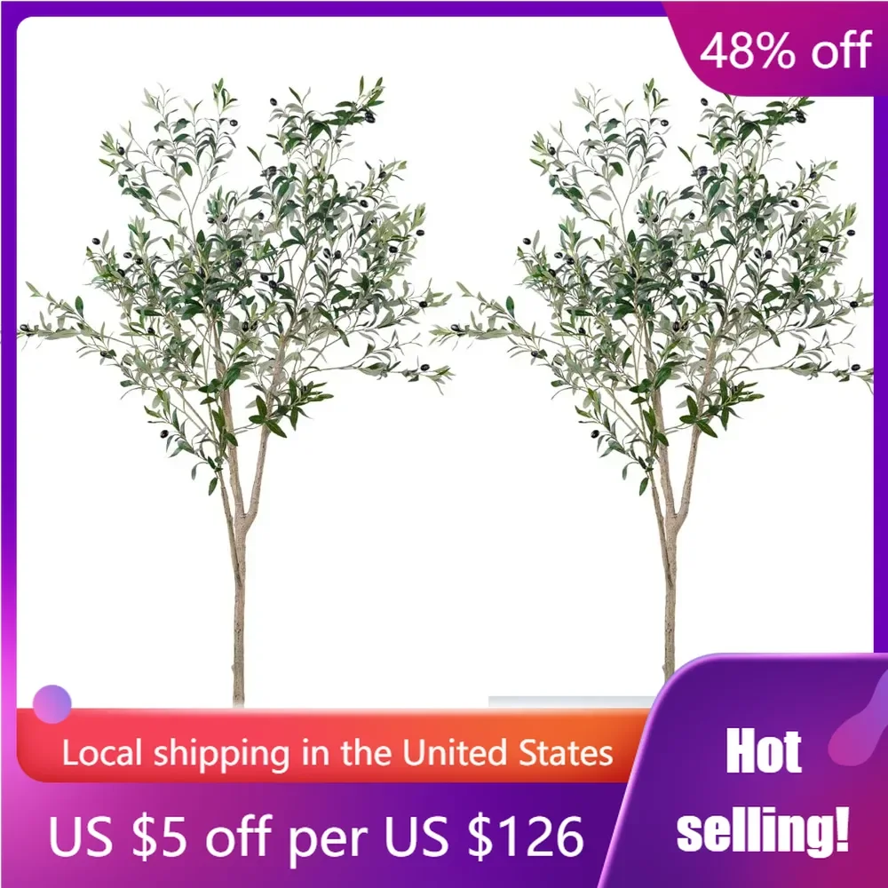 

2 PCs 6 ft Artificial Olive Trees Faux Olive Tall Tree in Potted Oliver Branch Leaves and Fruits for Modern Home Decor Indoor