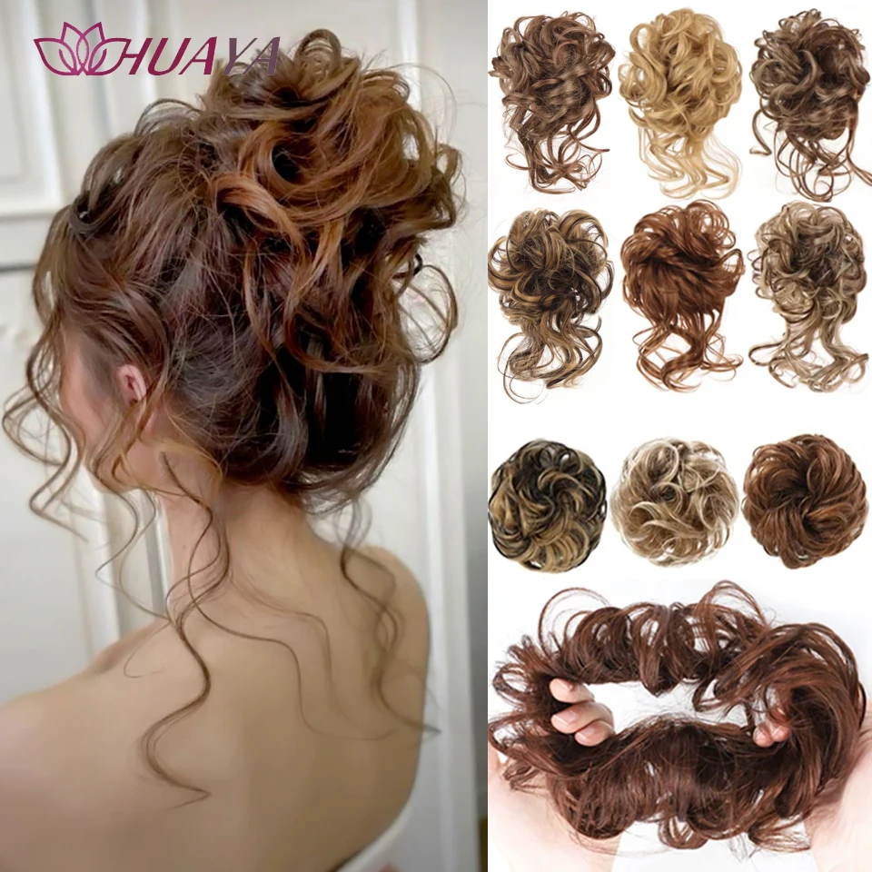 Synthetic Hair Bun Extensions Messy Wavy Hair Chignon for Women Scrunchies Clip in Hairpieces Donut Updo Hair Pieces for Women