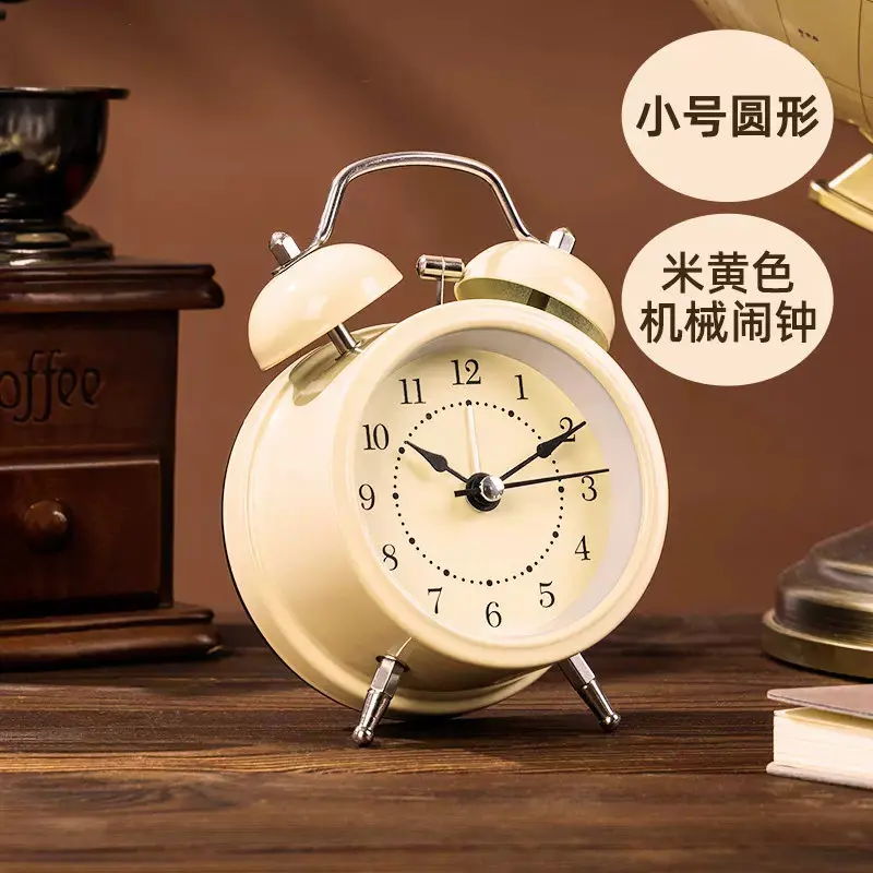 Vintage Pointer Alarm Clock Rechargeable Mechanical Bell Clock Loud Wakeup Helper for Students Boys Kids Home Desk Decor Display