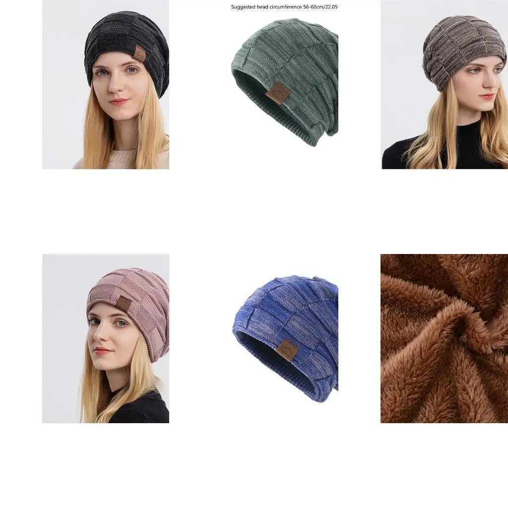 

652F Handmade Winter Beanie Hat with Plush Liner Floppy Hat Adult Skiing Shopping Hat