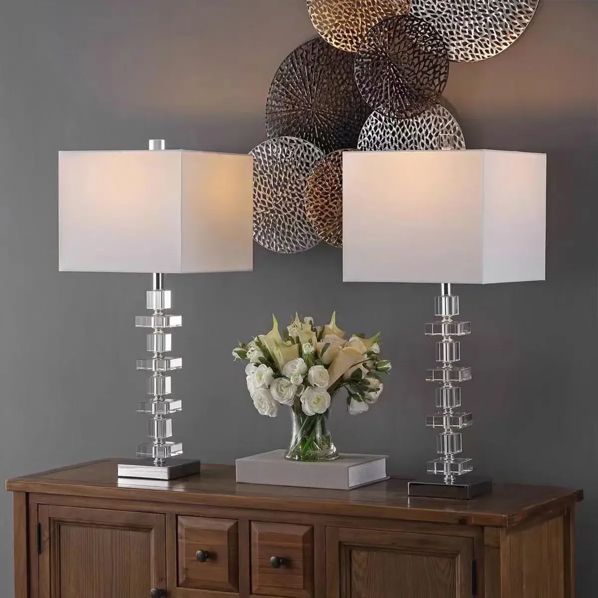 Kreative Stoff-Tischlampe Kristallglas-Kugellampe Wohnzimmer Kreatives Licht Schlafzimmer Nachttisch-Kunstleseleuchte