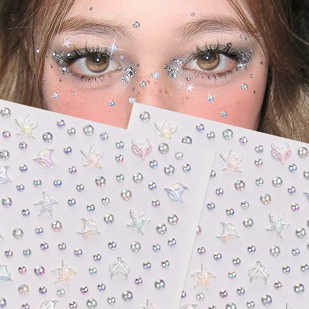 1 قطعة ثلاثية الأبعاد نجمة مبهرة/جواهر مستديرة ملصقات الوشم الوجه ذاتية اللصق الراين الوجه ماكياج الشارات DIY بها بنفسك عيون الجسم زينة N
