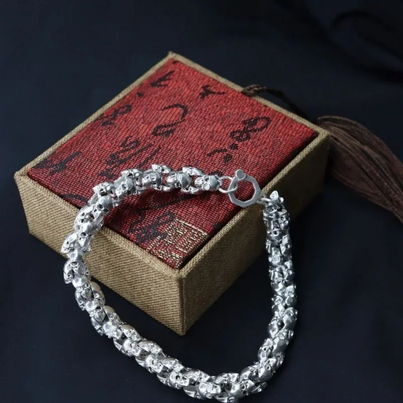 Street‑Style Skull Bracelet for Men Women,Vintage Hip‑Hop Punk Bracelet,Personality Cool Gothic Fashion Hand Jewelry