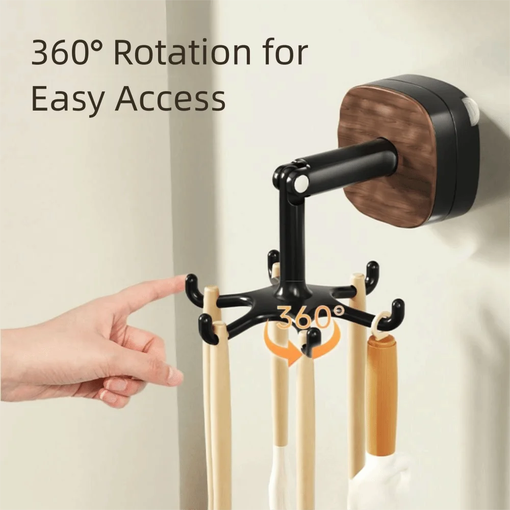 

Suction Cup 360° Rotating Hook Nordic Style Wall Mounted Flatware Storage Rack 6-Claw Hook Waterproof Cooking Utensils Hanger