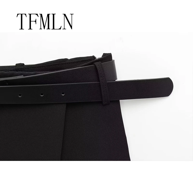 TFMLN جديد أزياء النساء السراويل تنورة السببية الجانب سستة البسيطة السراويل مع حزام التنانير خمر عالية الخصر الشارع الشهير السراويل التنانير