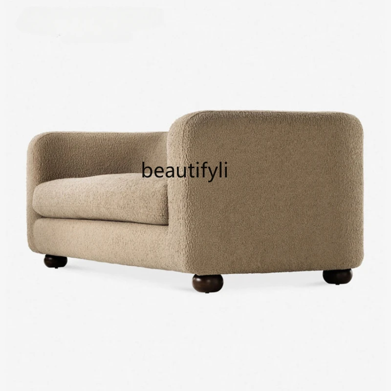 

Fabric Sofa Cream Style Nordic Small Apartment Living Room French Lambswool Misty Style Three-Seat Straight Row furniture